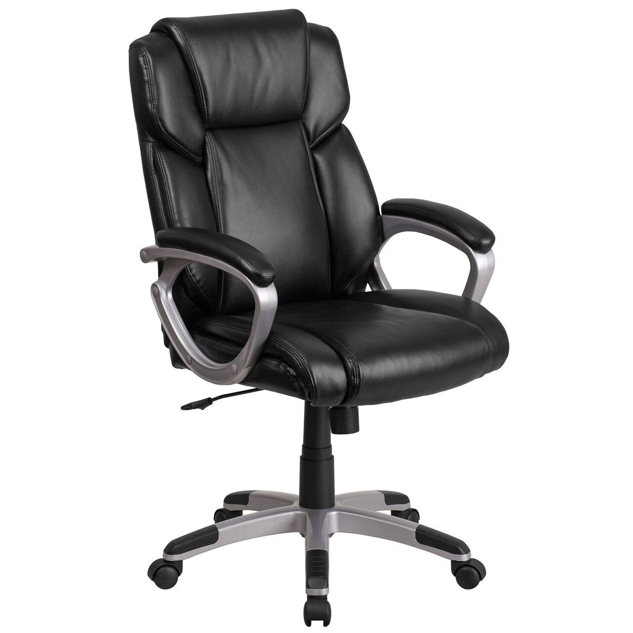 Flash Furniture 44&#x22; Black and Silver Mid-Back Executive Swivel Office Chair with Padded Arms